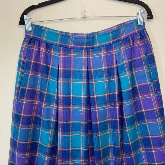 Pendleton Purple Blue Plaid Wool Maxi Skirt Size 14 - Picture 2 of 9